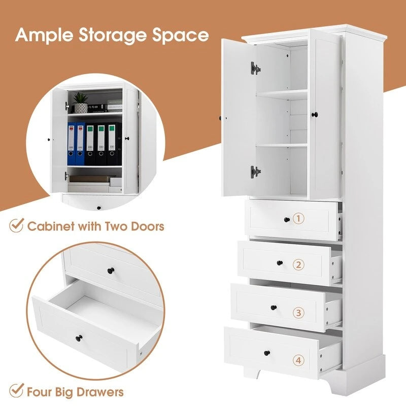 Freestanding Storage Cabinet with 2 Doors and 4 Drawers