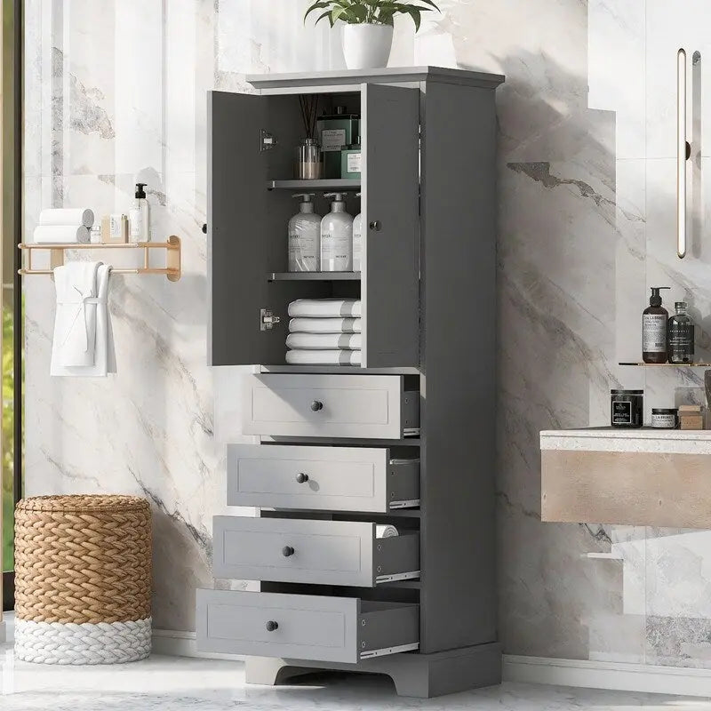 Freestanding Storage Cabinet with 2 Doors and 4 Drawers