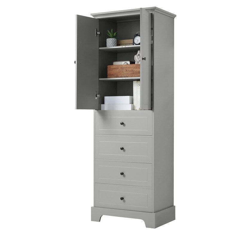 Freestanding Storage Cabinet with 2 Doors and 4 Drawers