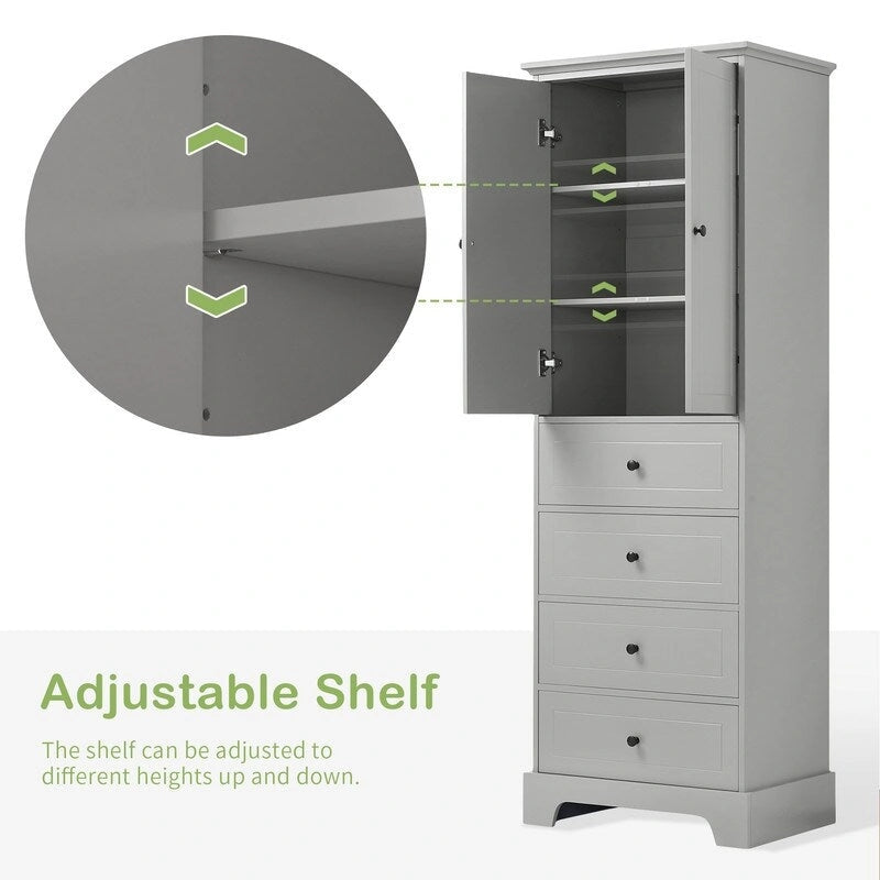 Freestanding Storage Cabinet with 2 Doors and 4 Drawers