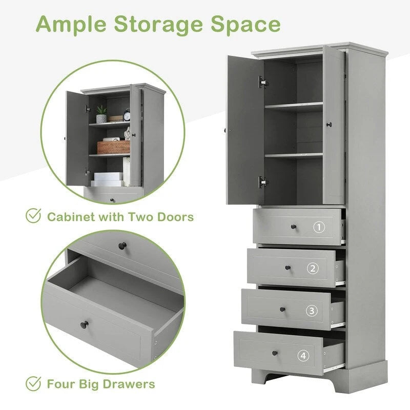 Freestanding Storage Cabinet with 2 Doors and 4 Drawers