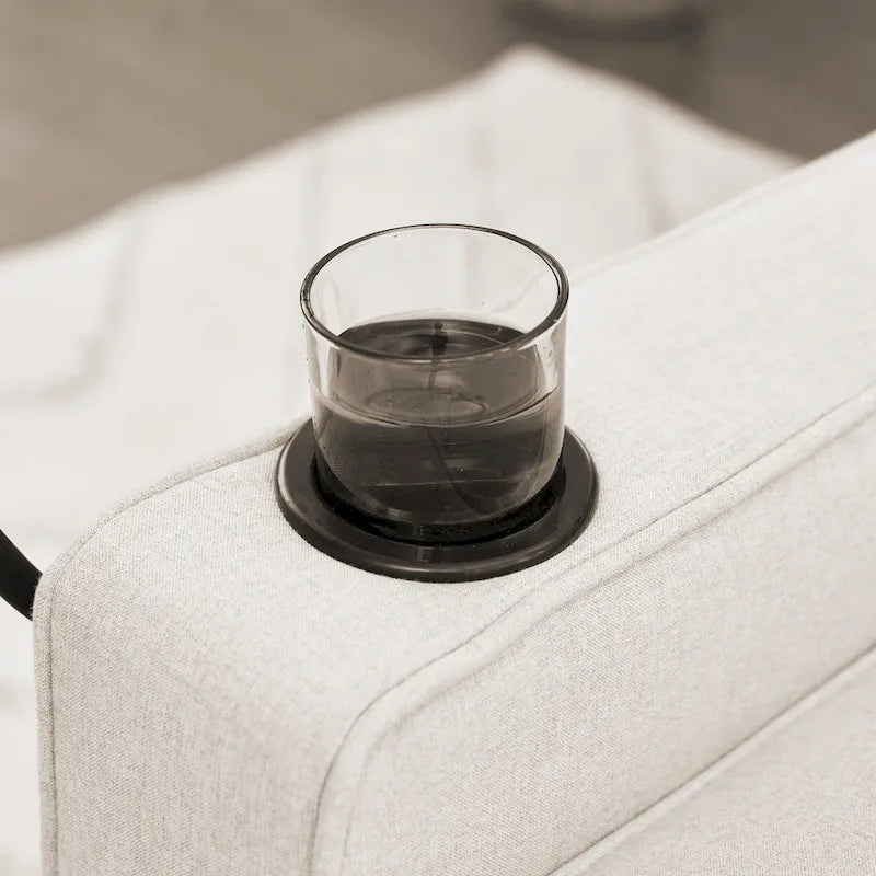 Linen Sleeper Sofa with Push-out Sofa Bed, Extra Storage Space, Phone Holder & USB Charger