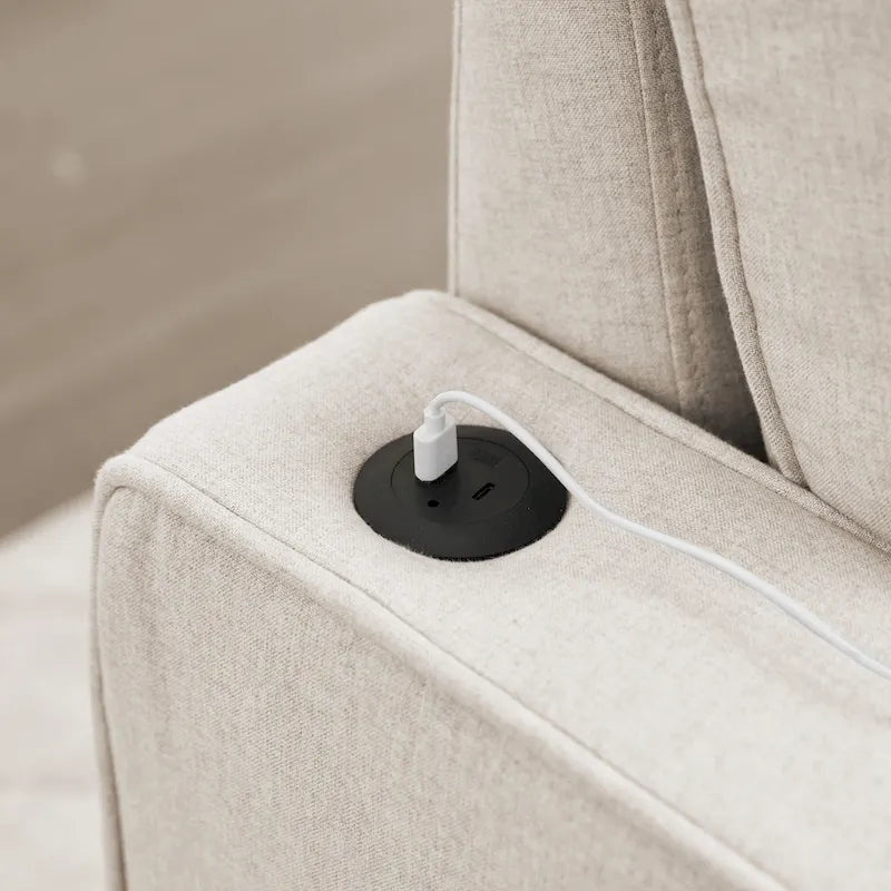 Linen Sleeper Sofa with Push-out Sofa Bed, Extra Storage Space, Phone Holder & USB Charger