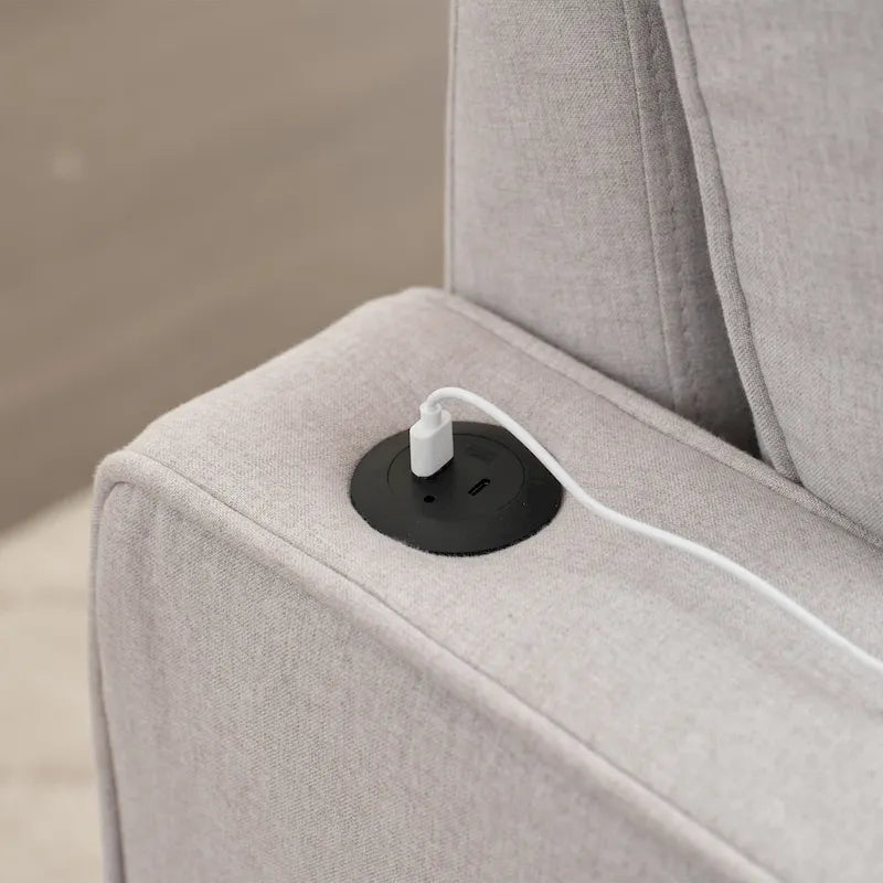 Linen Sleeper Sofa with Push-out Sofa Bed, Extra Storage Space, Phone Holder & USB Charger