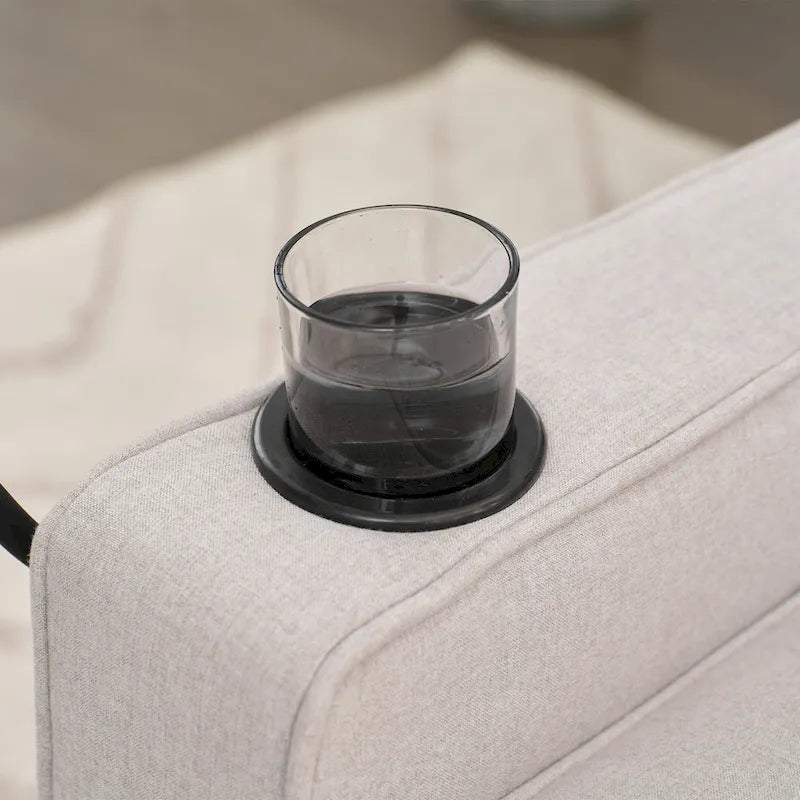 Linen Sleeper Sofa with Push-out Sofa Bed, Extra Storage Space, Phone Holder & USB Charger