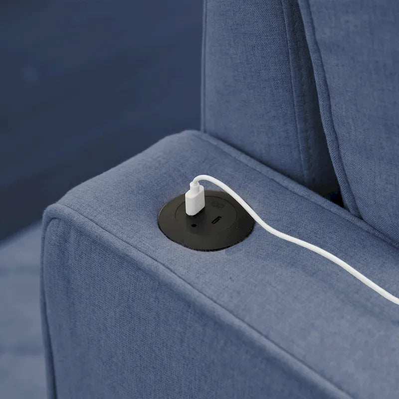 Linen Sleeper Sofa with Push-out Sofa Bed, Extra Storage Space, Phone Holder & USB Charger