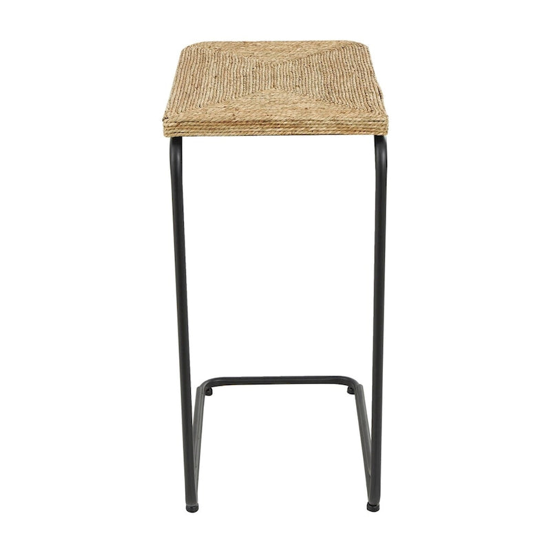 Dried Plant Handmade Coiled C-Shaped Side End Accent Table with Black Metal Legs - Brown