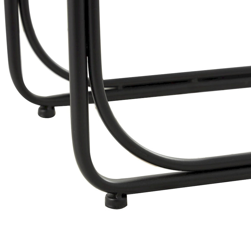 Dried Plant Handmade Coiled C-Shaped Side End Accent Table with Black Metal Legs - Brown